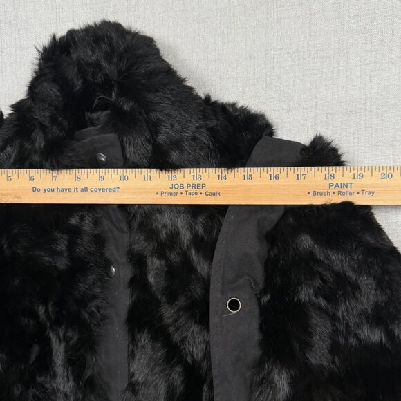 Vintage Faux Fur Jacket Grommet Accent Black Made in Hong Kong Lined Size M - Picture 8 of 12